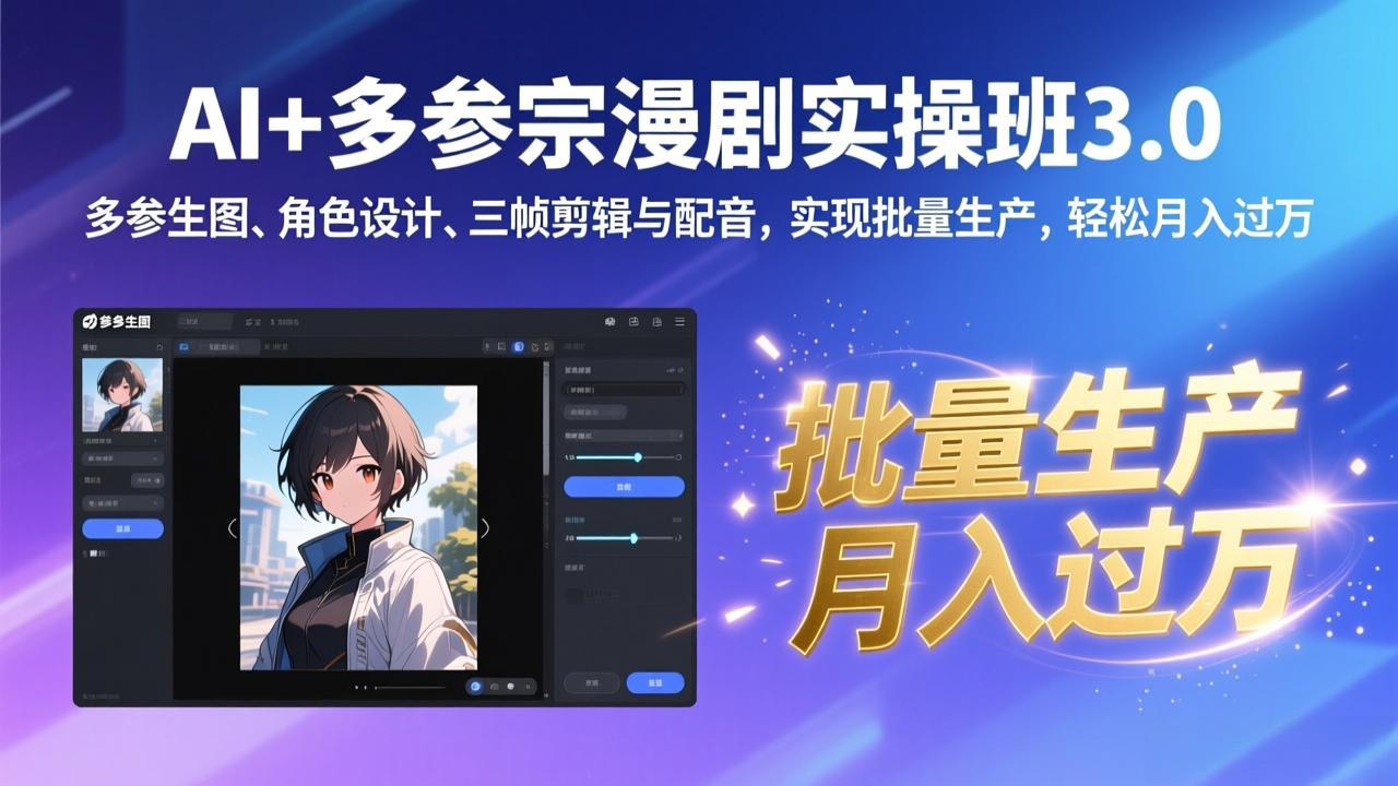 AI+多参宗漫剧实操班3.0：多参生图、角色设计、三帧剪辑与配音，实现批量生产，轻松月入过万-小鹏项目网