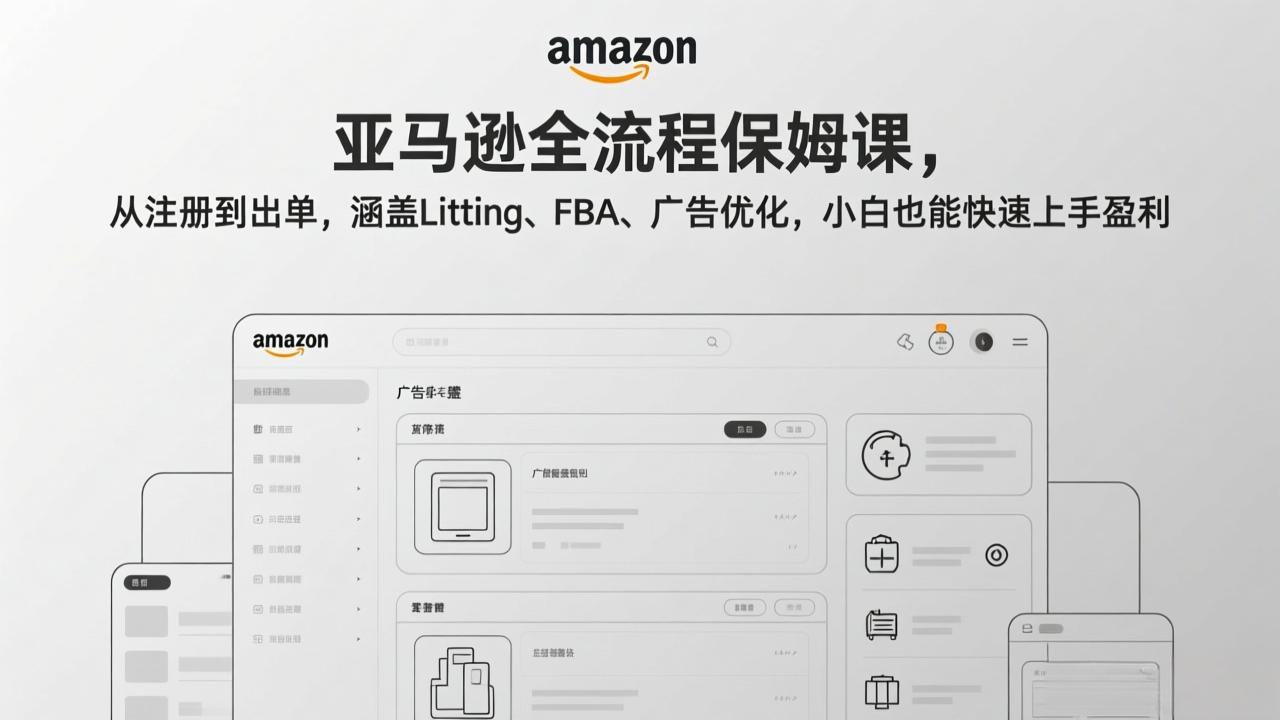 亚马逊全流程保姆课，从注册到出单，涵盖Listing、FBA、广告优化，小白也能快速上手盈利-小鹏项目网