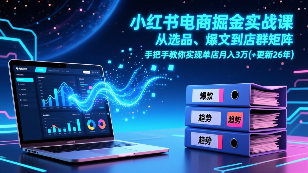 小红书电商掘金实战课，从选品、爆文到店群矩阵，手把手教你实现单店月入3万+(更新26年-小鹏项目网