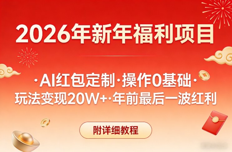 新年福利项目，AI红包定制，操作0基础，玩法变现20W+年前最后一波红利，附详细教程-小鹏项目网