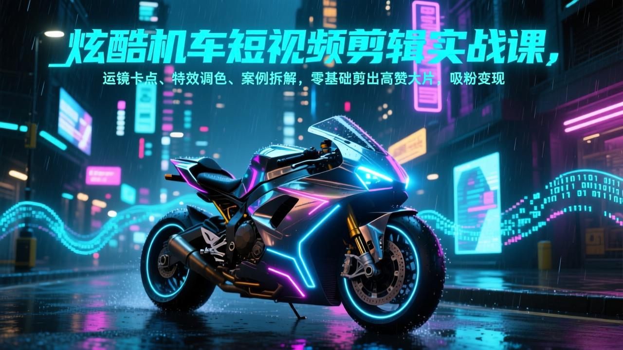 炫酷机车短视频剪辑实战课，运镜卡点、特效调色、案例拆解，零基础剪出高赞大片，吸粉变现-小鹏项目网