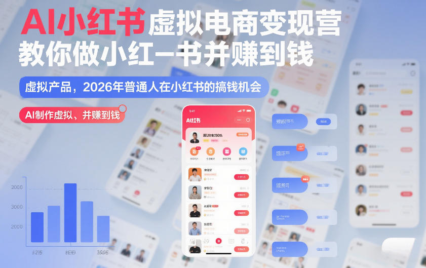 AI小红书虚拟电商变现营，教你做小红书并賺到钱，虚拟产品，2026年普通人在小红书的搞钱机会(完结)-小鹏项目网