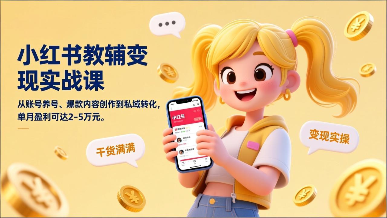 小红书教辅变现实战课，从账号养号、爆款内容创作到私域转化，单月盈利可达2-5万元-小鹏项目网