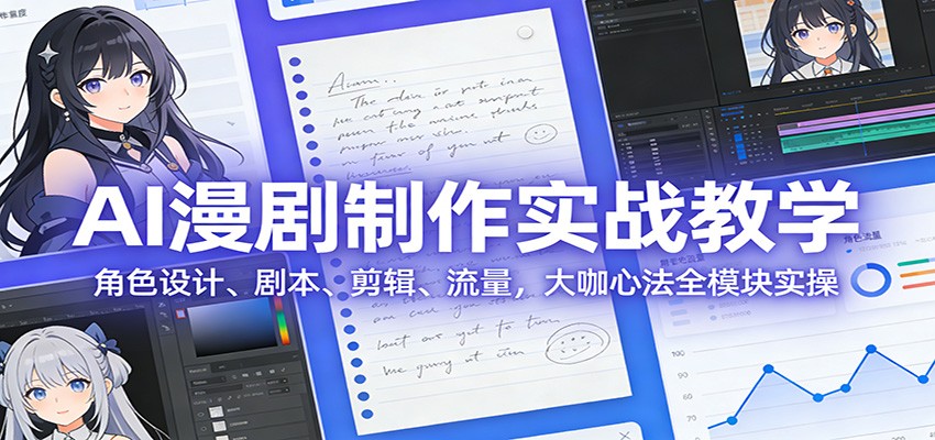 AI 漫剧制作实战教学：角色设计、剧本、剪辑、流量，大咖心法全模块实操-小鹏项目网