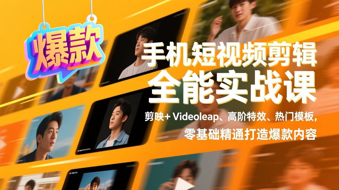 手机短视频剪辑全能实战课，剪映+Videoleap、高阶特效、热门模板，零基础精通打造爆款内容-小鹏项目网