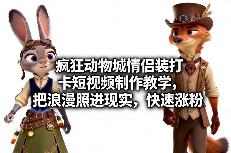疯狂动物城情侣装打卡短视频制作教学，把浪漫照进现实，快速涨粉-小鹏项目网