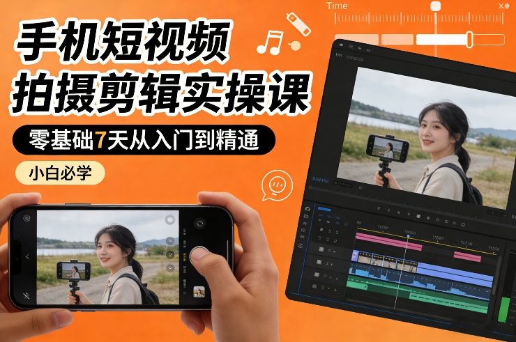 手机短视频拍摄剪辑实操课，零基础7天从入门到精通，小白必学-小鹏项目网