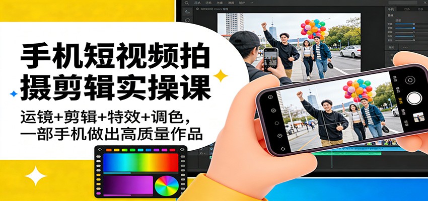 手机短视频拍摄剪辑实操课：运镜+剪辑+特效+调色，一部手机做出高质量作品-小鹏项目网