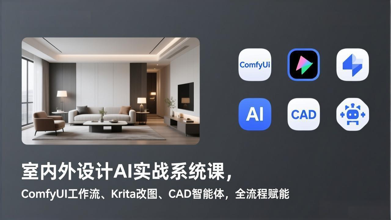 室内外设计AI实战系统课，ComfyUI工作流、Krita改图、CAD智能体，全流程赋能-小鹏项目网