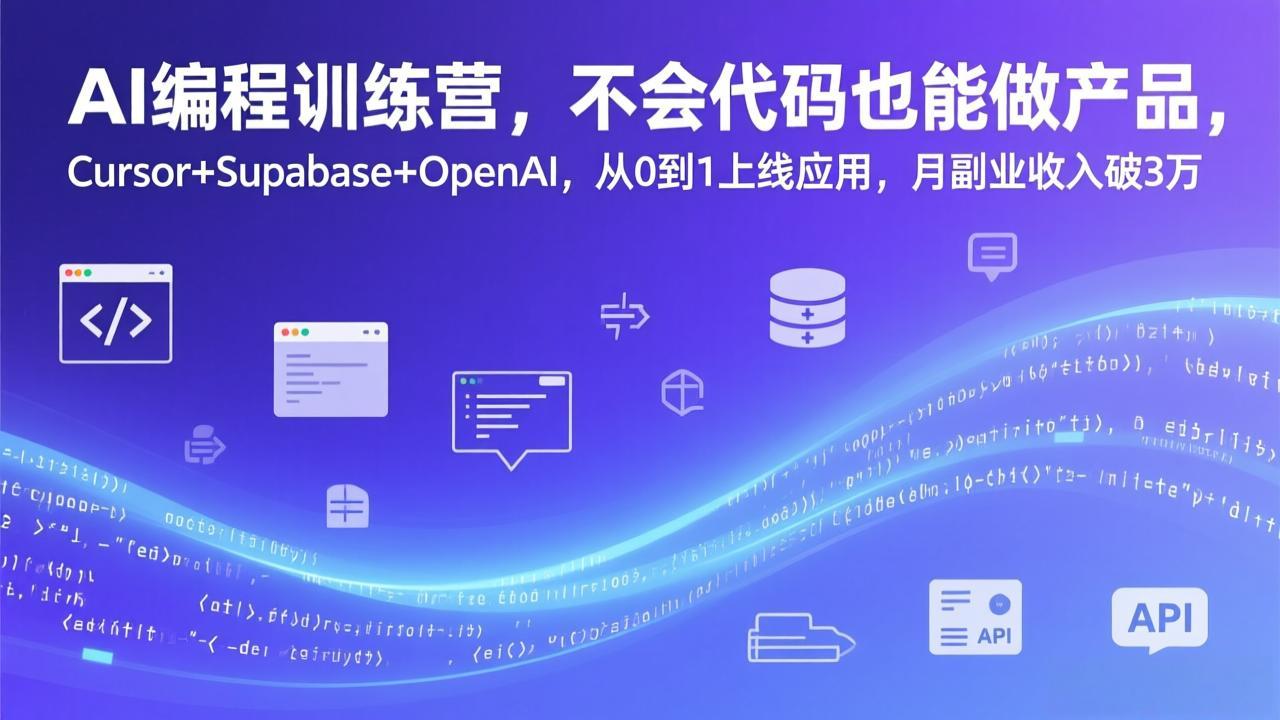 AI编程训练营，不会代码也能做产品，Cursor+Supabase+OpenAI，从0到1上线应用，月副业收入破3万-小鹏项目网