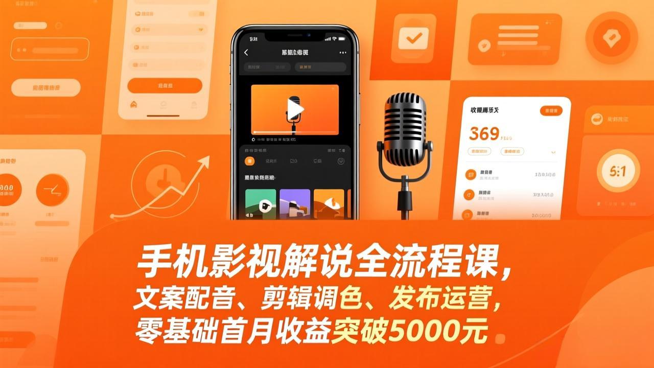 手机影视解说全流程课，文案配音、剪辑调色、发布运营，零基础首月收益突破5000元-小鹏项目网