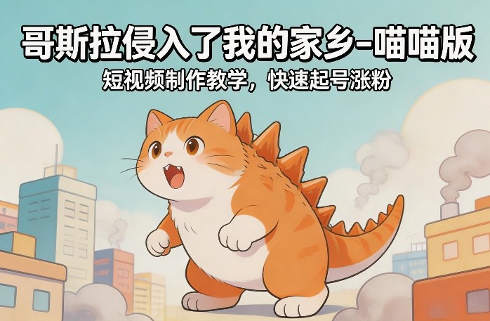 哥斯拉侵入了我的家乡–喵喵版短视频制作教学，快速起号涨粉-小鹏项目网