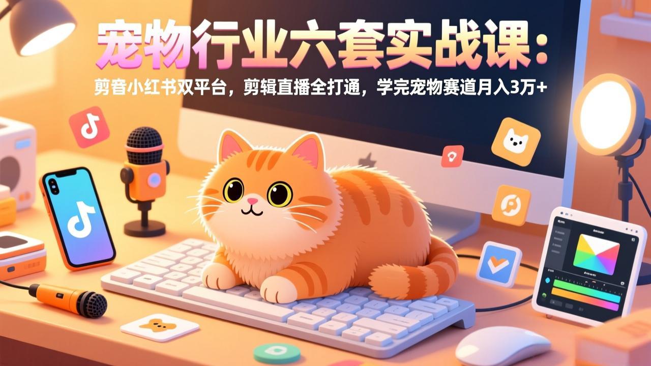 宠物行业六套实战课：抖音小红书双平台，剪辑直播全打通，学完宠物赛道月入3万+-小鹏项目网