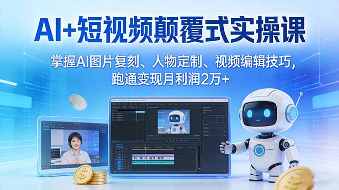 AI+短视频颠覆式实操课：掌握AI图片复刻、人物定制、视频编辑技巧，跑通变现月利润2万+-小鹏项目网