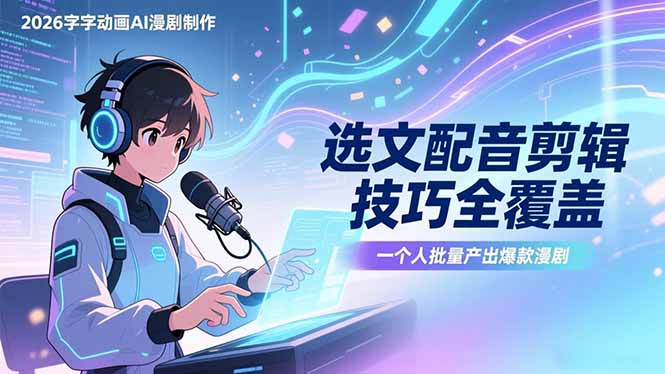 2026字字动画AI漫剧制作-1期，选文配音剪辑技巧全覆盖，一个人就能批量产出爆款漫剧-小鹏项目网