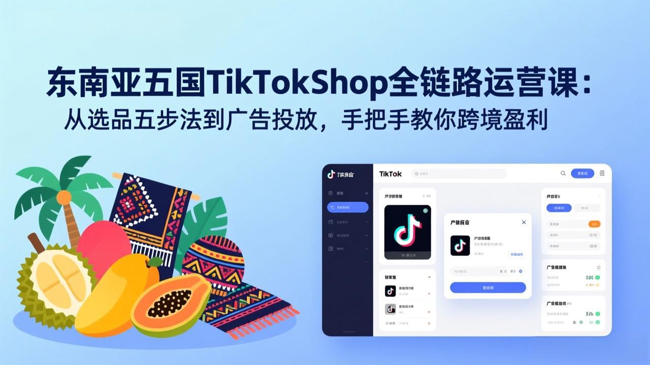 东南亚五国TikTok Shop全链路运营课：从选品五步法到广告投放，手把手教你跨境盈利-小鹏项目网