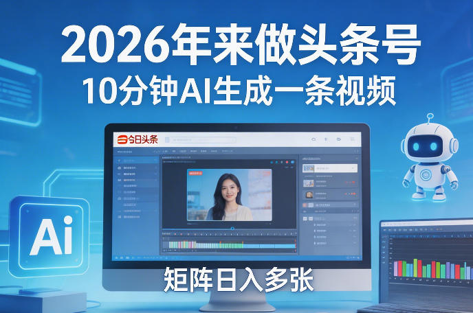 2026年来做头条号，10分钟AI生成一条视频，矩阵日入多张-小鹏项目网