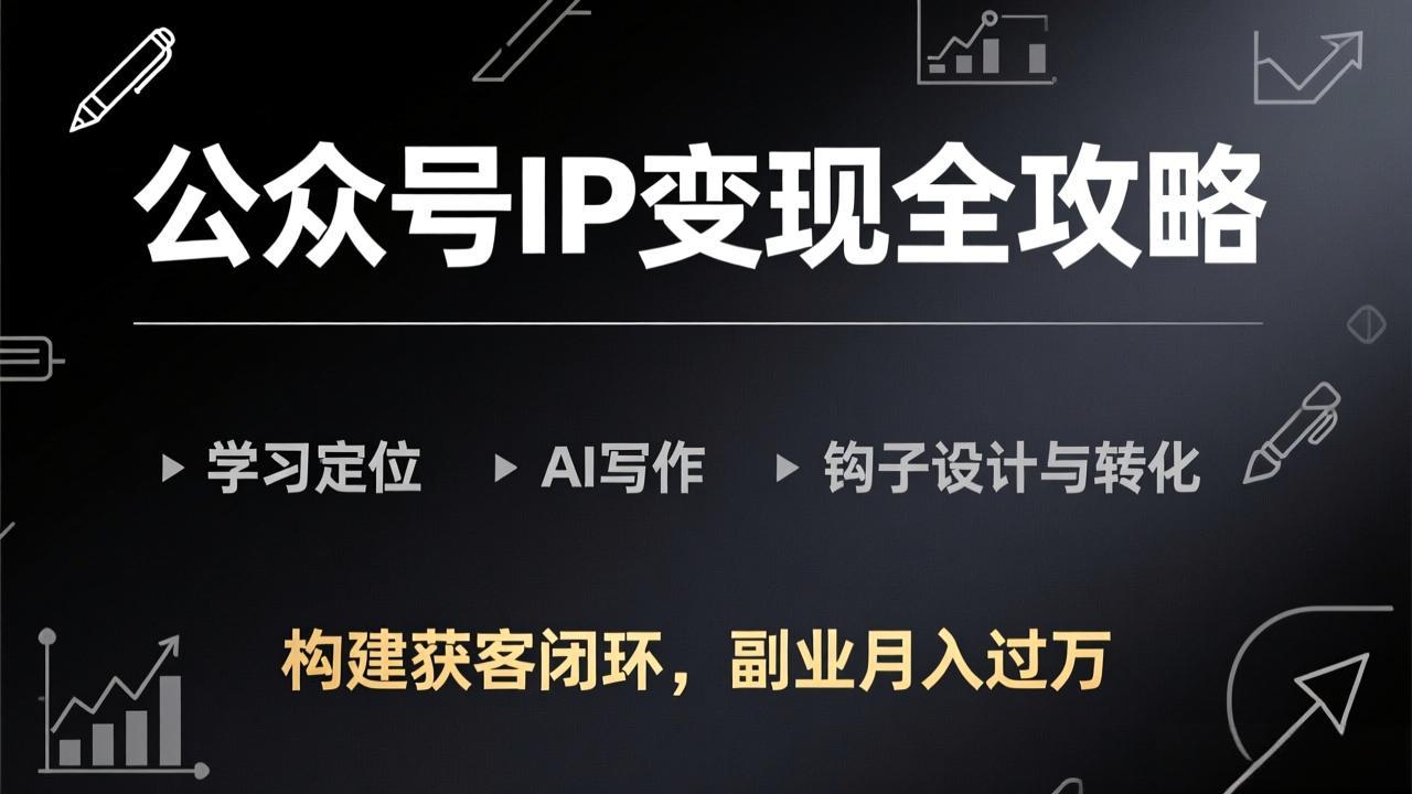 公众号IP变现全攻略-更新，学习定位、AI写作、钩子设计与转化，构建获客闭环，副业月入过万-小鹏项目网