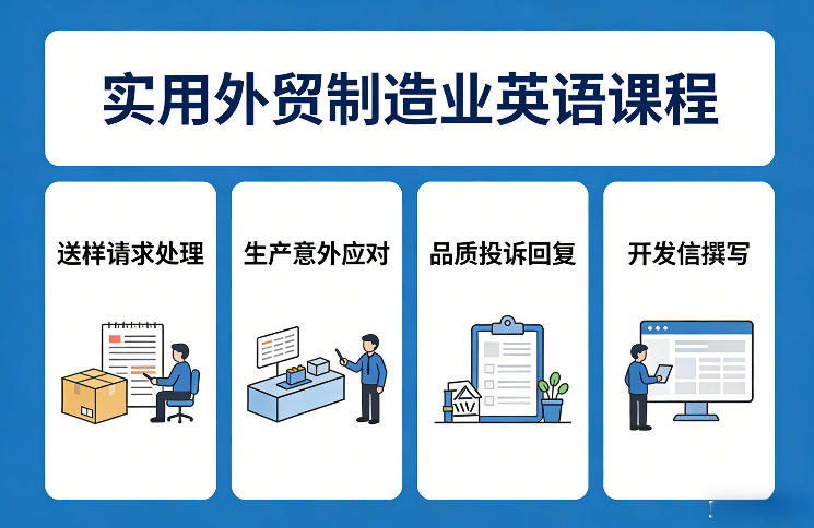 实用外贸制造业英语课程，教你专业处理送样请求、应对生产意外、回复品质投诉、撰写开发信等-小鹏项目网