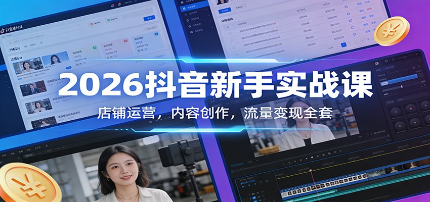 2026抖音新手实战课：店铺运营，内容创作，流量变现全套-小鹏项目网