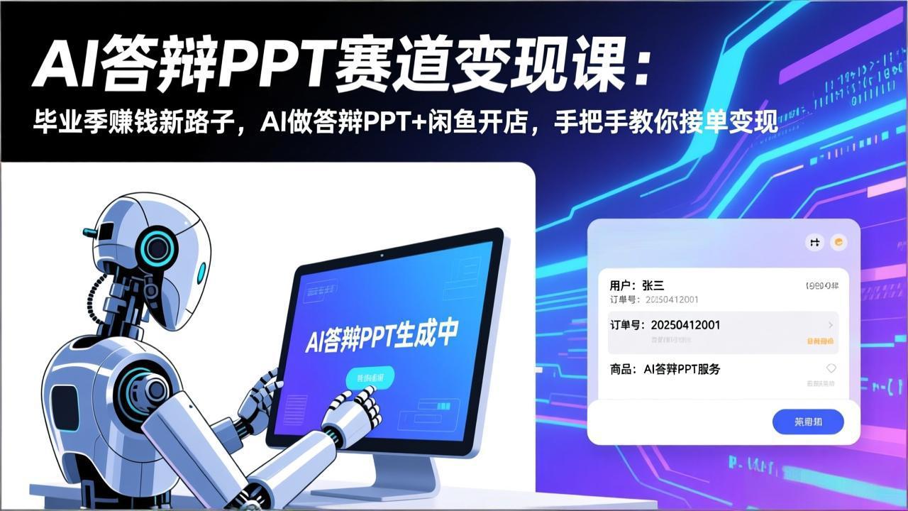 AI答辩PPT赛道变现课：毕业季赚钱新路子，AI做答辩PPT+闲鱼开店，手把手教你接单变现-小鹏项目网