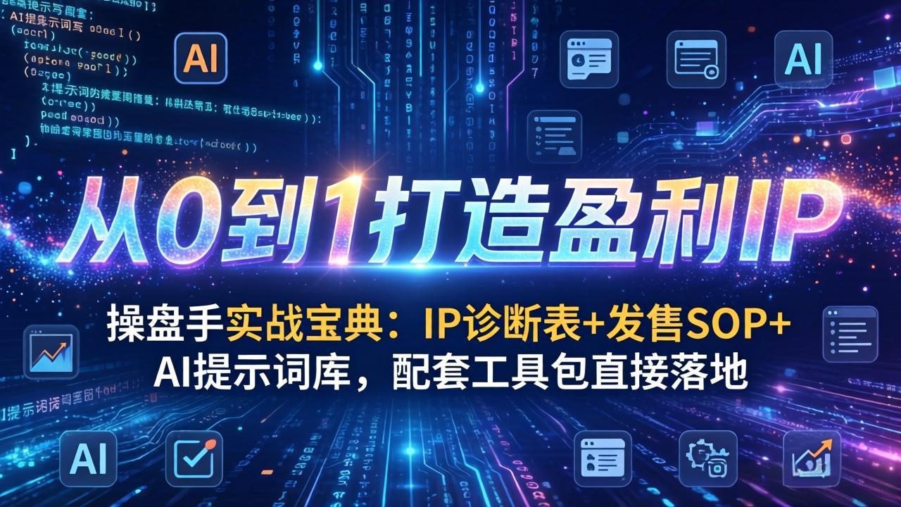 操盘手实战宝典：IP诊断表+发售SOP+AI提示词库，配套工具包直接落地，从0到1打造盈利IP-小鹏项目网