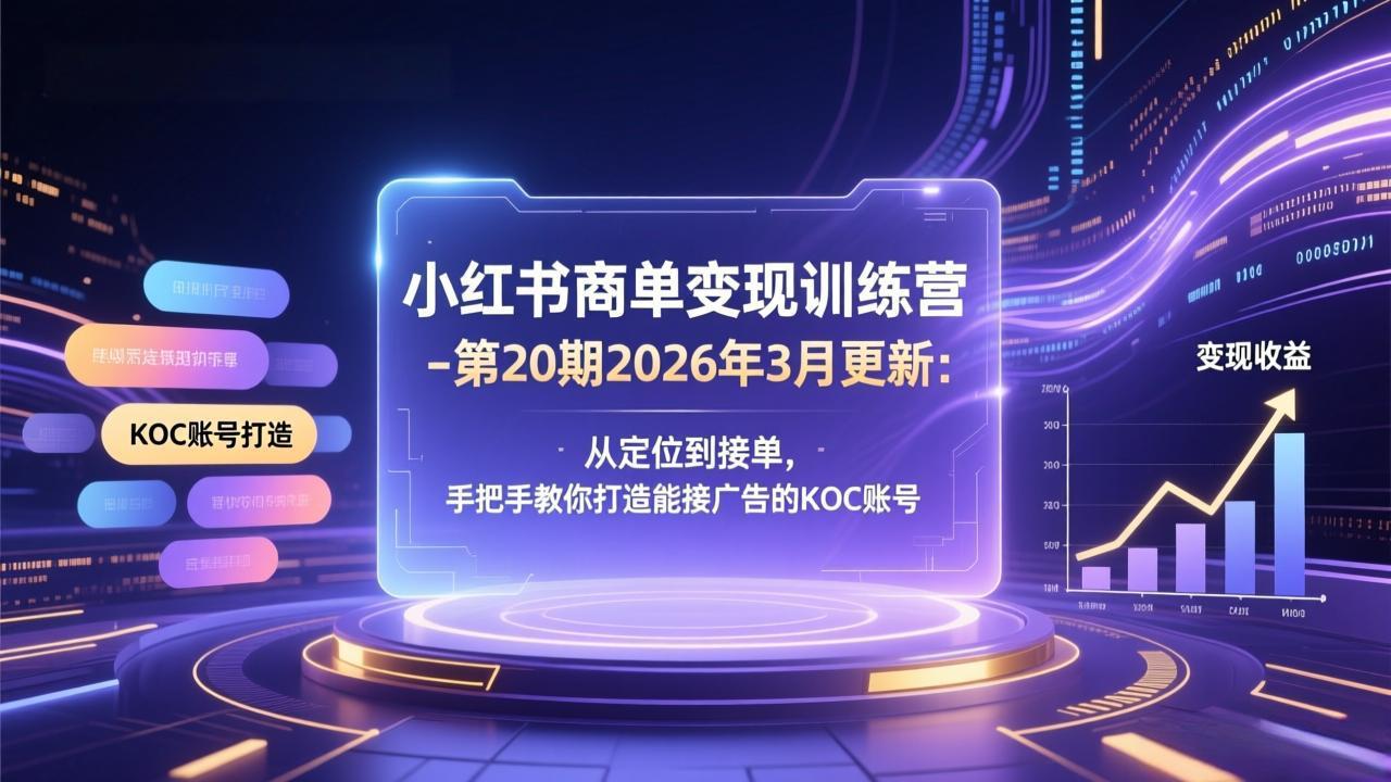 小红书商单变现训练营-第20期26年3月更新：从定位到接单，手把手教你打造能接广告的KOC账号-小鹏项目网