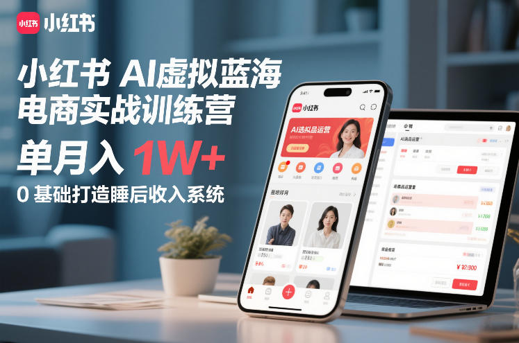 小红书AI虚拟蓝海电商实战训练营，单月入1W+，0基础打造睡后收入系统(更新)-小鹏项目网