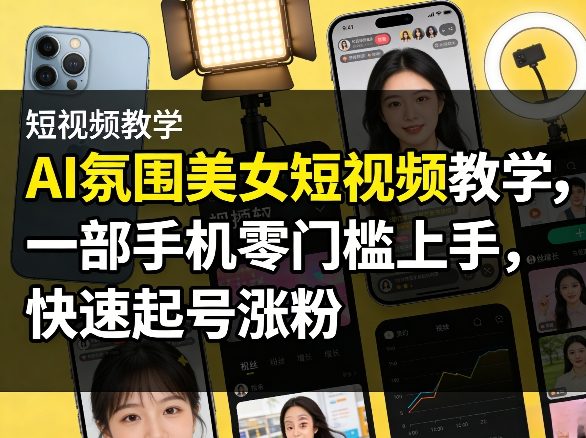 AI氛围美女短视频教学，一部手机零门槛上手，快速起号涨粉-小鹏项目网