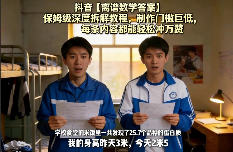 抖音【离谱数学答案】保姆级深度拆解教程，制作门槛巨低，每条内容都能轻松冲万赞，附详细步骤-小鹏项目网