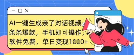 AI一键生成亲子对话视频，条条爆款，一部手机即可操作，单日变现数张-小鹏项目网