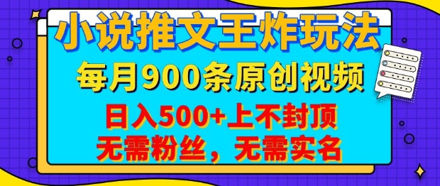 小说推文王炸玩法，一键代发，每月最多领900条原创视频，播放量收益日入5张，无需粉丝，无需实名【揭秘】-小鹏项目网