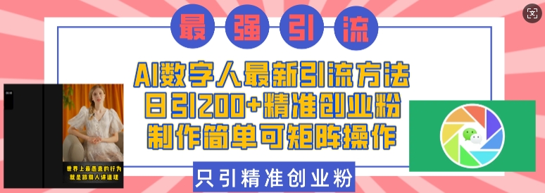 AI数字人最新引流方法，日引200+精准创业粉，制作简单可矩阵操作-小鹏项目网