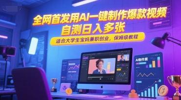 全网首发用AI一键制作爆款视频，自测日入多张，适合大学生宝妈兼职创业，保姆级教程-小鹏项目网