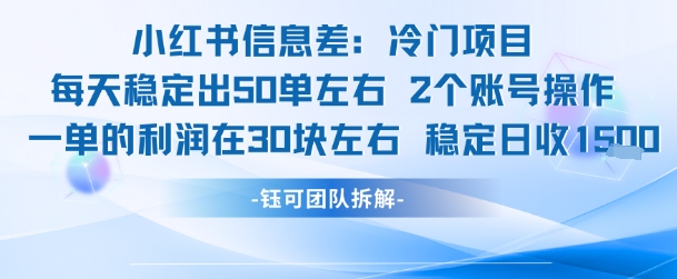 小红书信息差冷门项目一单利润30块每天稳定1.5k左右2个账号操作-小鹏项目网
