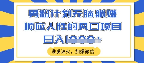 男粉计划无脑躺Z，顺应人性的风口项目，谁发谁火，加爆微信，日入多张【揭秘】-小鹏项目网