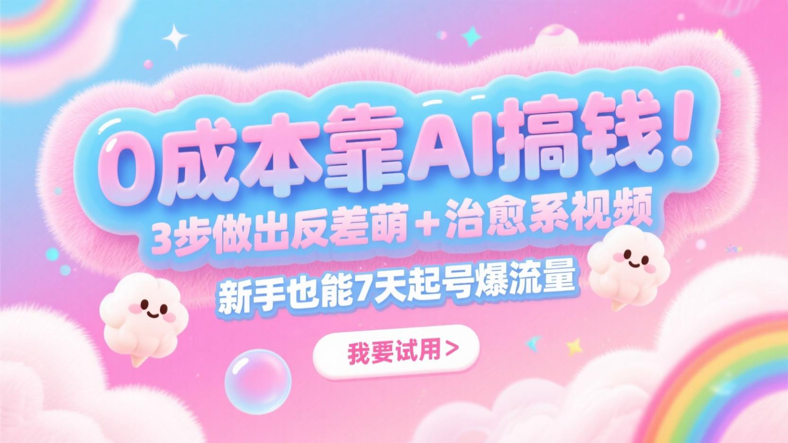 0成本靠AI搞钱！3步做出反差萌+治愈系视频，新手也能7天起号爆流量，月入5位数-小鹏项目网