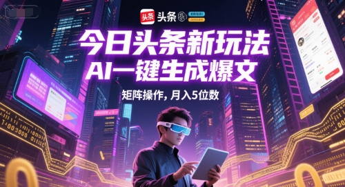 今日头条新玩法，AI一键生成爆文，矩阵操作，月入5位数-小鹏项目网
