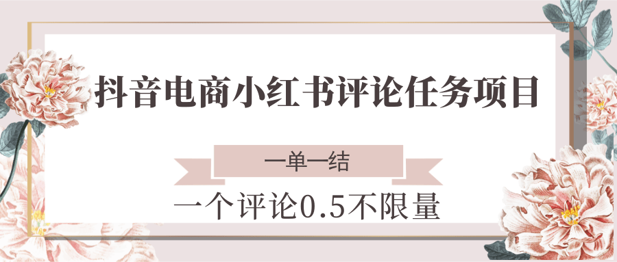 抖音电商小红书评论任务项目，一个评论0.5，一单一结 不限量-小鹏项目网