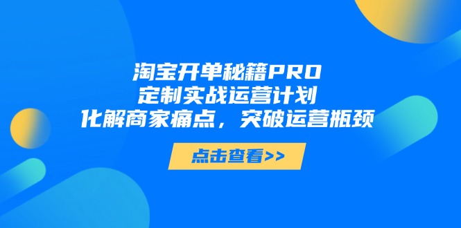 淘宝开单秘籍PRO，定制实战运营计划，化解商家痛点，突破运营瓶颈-小鹏项目网