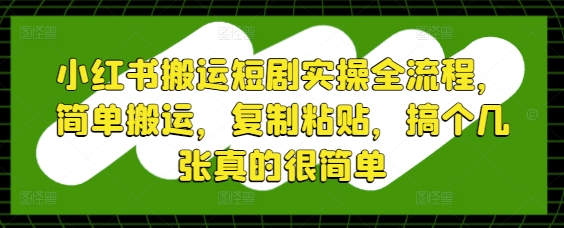 小红书搬运短剧实操全流程，简单搬运，复制粘贴，搞个几张真的很简单-小鹏项目网