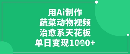 用Ai制作蔬菜动物视频，治愈系天花板，单日变现1k-小鹏项目网