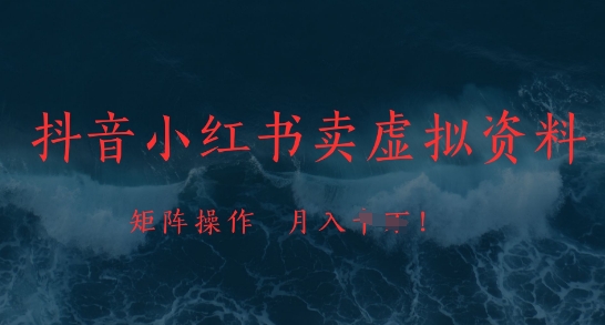 抖音小红书卖虚拟资料，市场需求一直存在，矩阵操作，月入1w+-小鹏项目网