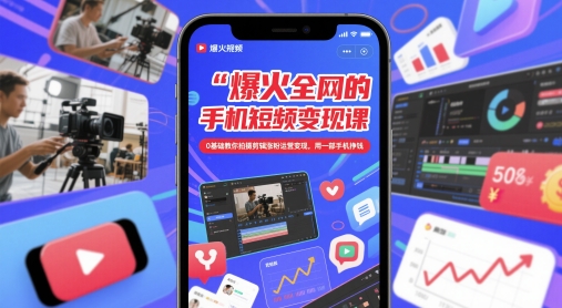 爆火全网的手机短视频变现课，0基础教你拍摄剪辑涨粉运营变现，用一部手机挣钱-小鹏项目网