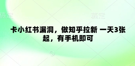 卡小红书漏洞，做知乎拉新 一天3张起，有手机即可-小鹏项目网