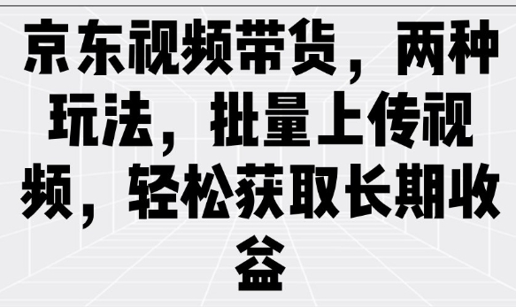 京东视频带货，两种玩法，批量上传视频，轻松获取长期收益-小鹏项目网