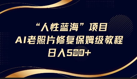 人性蓝海AI老照片修复项目保姆级教程，长期复购，轻松日入5张-小鹏项目网