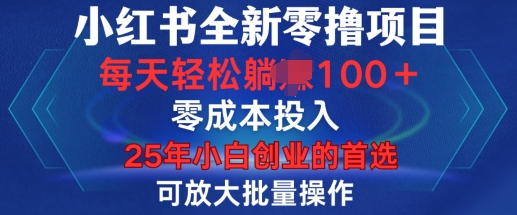 小红书全新纯零撸项目，只要有号就能玩，可放大批量操作，轻松日入100+【揭秘】-小鹏项目网