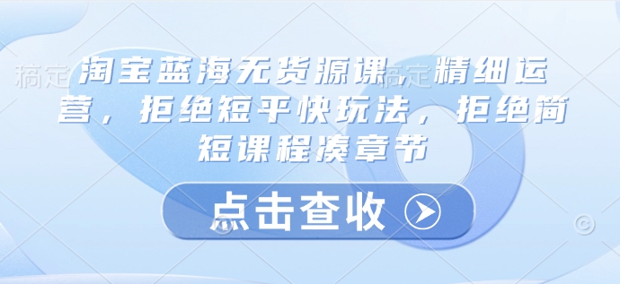 淘宝蓝海无货源课，精细运营，拒绝短平快玩法，拒绝简短课程凑章节-小鹏项目网