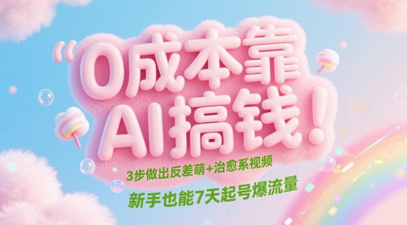 0成本靠AI搞钱！3步做出反差萌+治愈系视频，新手也能7天起号爆流量-小鹏项目网